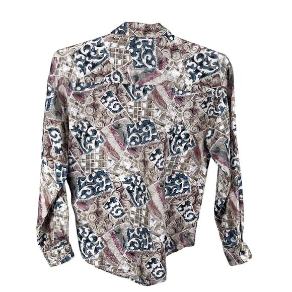 Jonathan Martin Womens S 100% Silk Button Up Blouse Abstract Print Southwestern - Picture 2 of 15